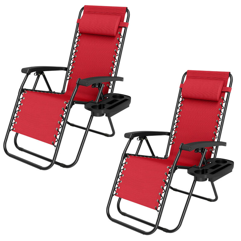 Set of 2 Folding Zero Gravity Chairs with Tray and Backrest image number 0
