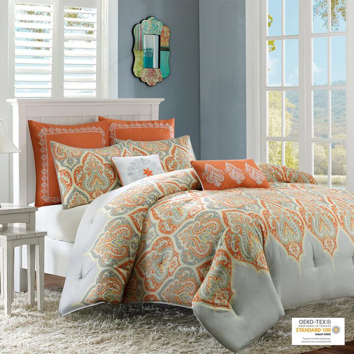 Belen Kox Contemporary Orange Printed Comforter Set, Belen Kox