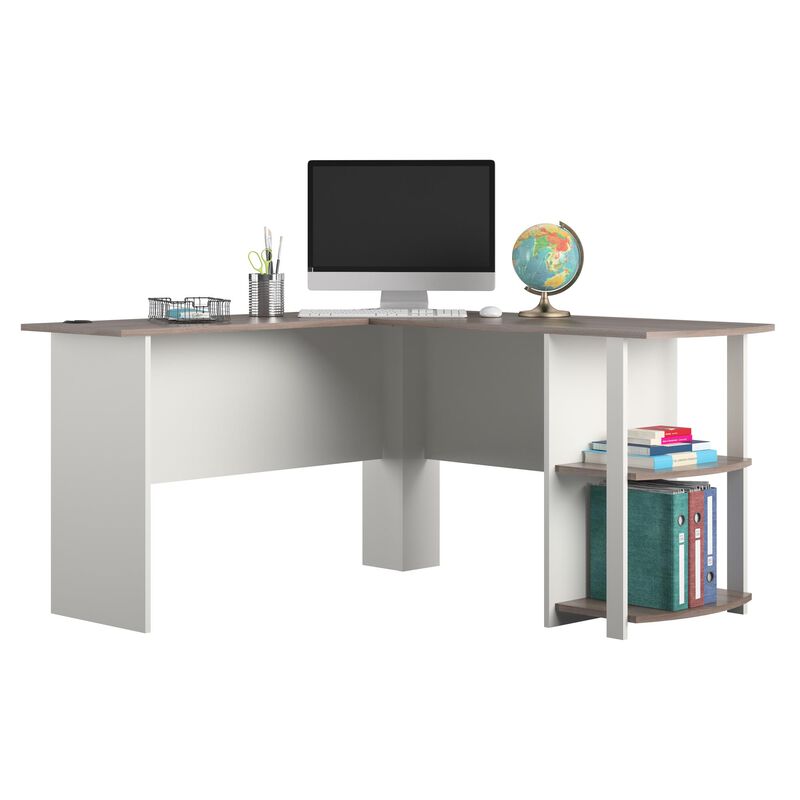 Dakota L Desk with Bookshelves, White