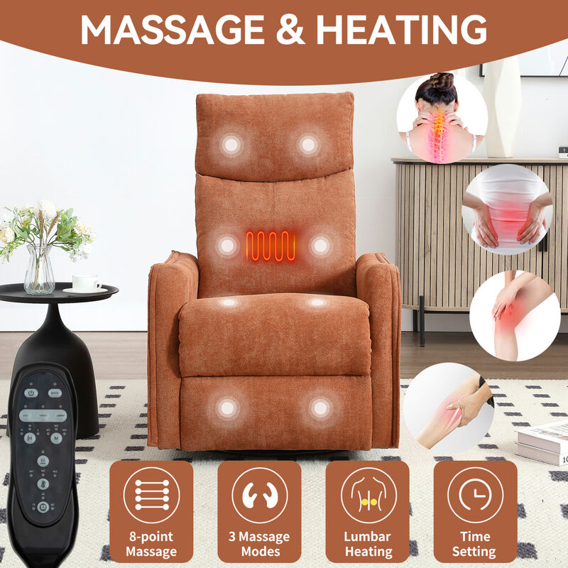 GOODSILO Heat Massage Manual Recliner Chair with Rocker and Swivel for Living Room Relaxation image number 9