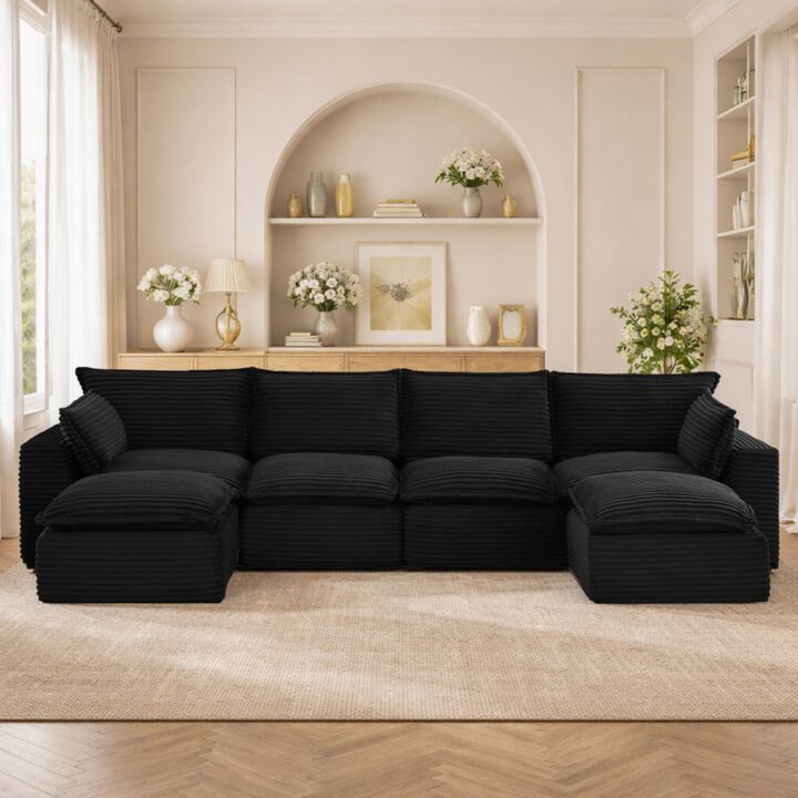 Singi Modular Corduroy U‑Shape Compressed Sectional Sofa