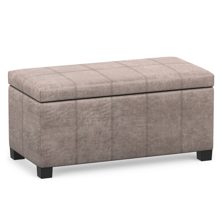 Dover 36 inch Wide Contemporary Rectangle Storage Ottoman Bench in Distressed Grey Taupe Vegan Faux Leather, Assembled
