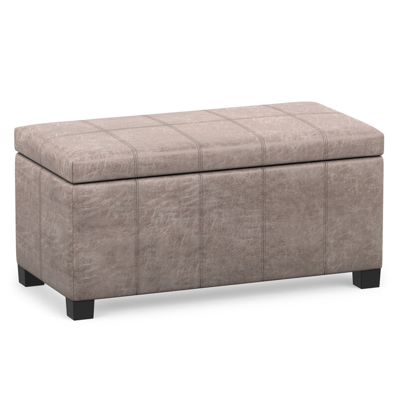 Dover 36 inch Wide Contemporary Rectangle Storage Ottoman Bench in Distressed Grey Taupe Vegan Faux Leather, Assembled image number 0