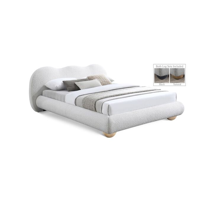 Meridian Furniture Hyde Cream Boucle Fabric Queen Bed
