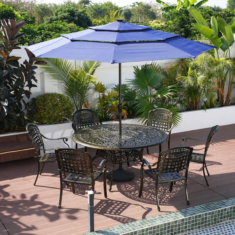 MONDAWE 7-Piece Cast Aluminium Patio Dining Set Aluminum Round Table with 6 Stationary Chairs image number 2