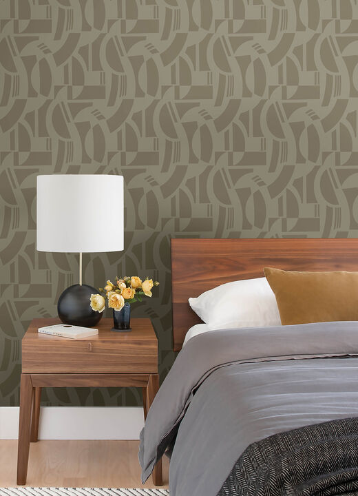 Carter Light Brown Geometric Flock Wallpaper (Set of 2)