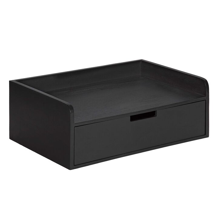 Kate and Laurel Kitt Modern Floating Wall Shelf Side Table with Drawer, 18"" x 12"" x 6.5"", Black