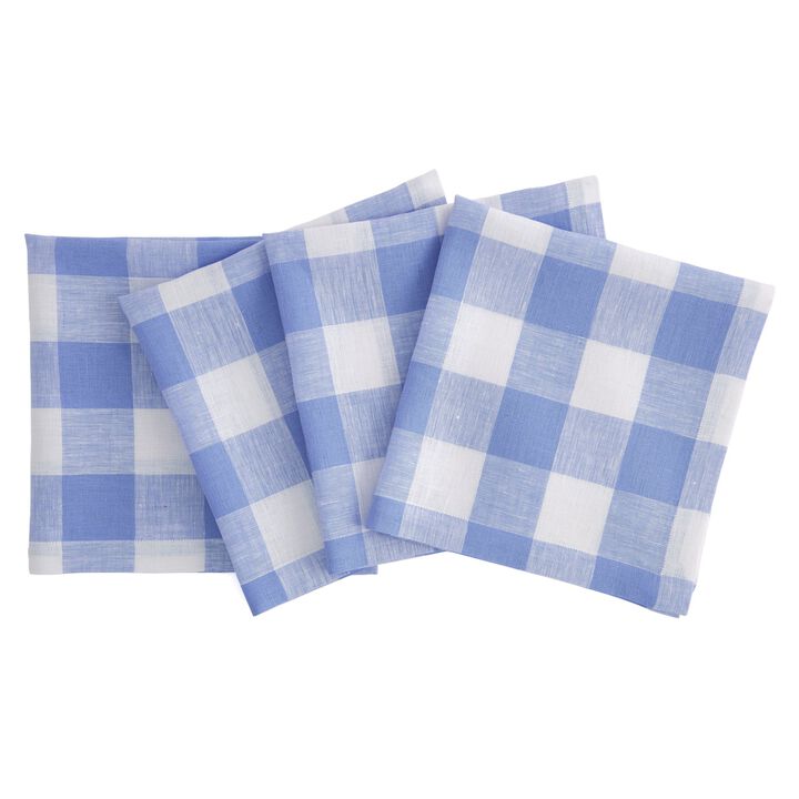 Solino Home 100% Pure Linen Dinner Napkins 20 x 20 Inch Set of 4 - Buffalo Check
