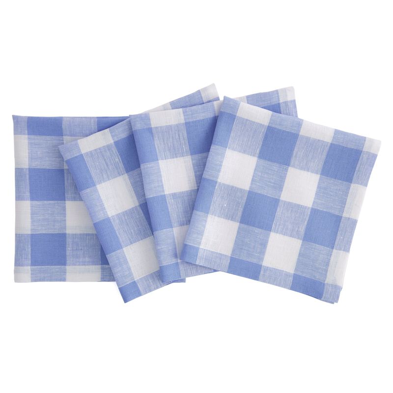Solino Home 100% Pure Linen Dinner Napkins 20 x 20 Inch Set of 4 - Buffalo Check