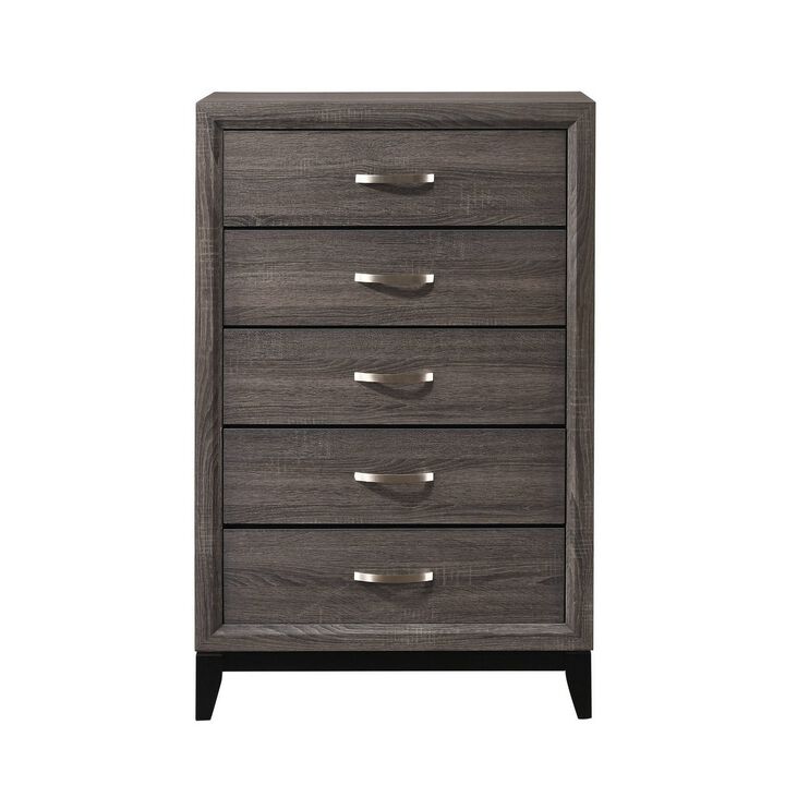 Chest with 5 Storage Drawers and Grain Details, Gray - Benzara