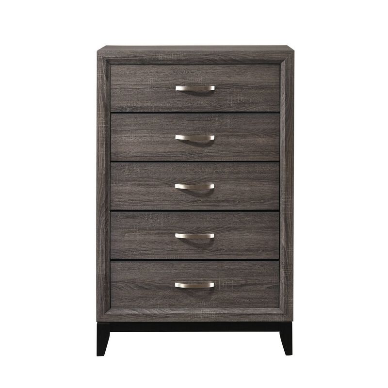 Chest with 5 Storage Drawers and Grain Details, Gray - Benzara