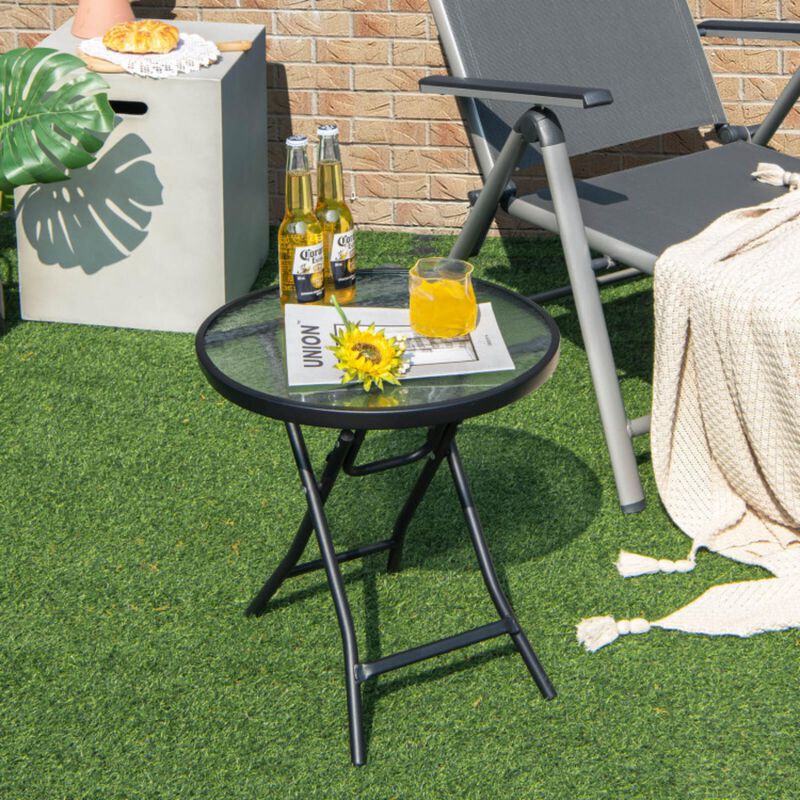 Hivvago Patio Side Table with Tempered Glass Tabletop