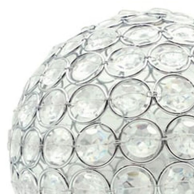 Denise 9 Inch Table Lamp, Round Metal Base, Crystal Ball Shade, Silver - Benzara