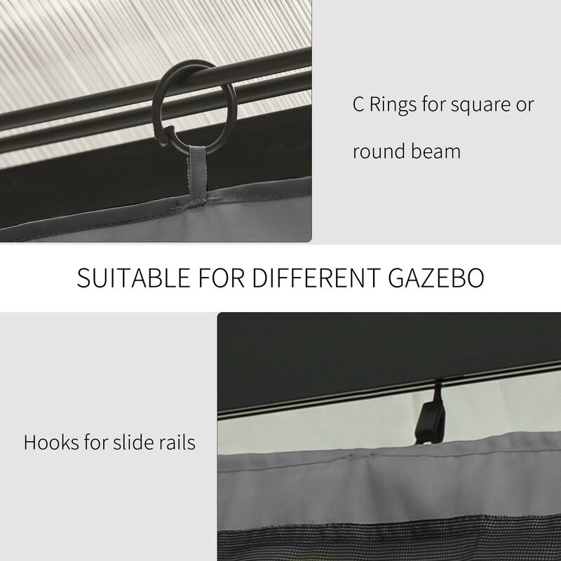 10' x 10' Universal Gazebo Sidewall Set with 4 Panel 40 Hook/C-Ring Included for Pergolas & Cabanas Light Gray