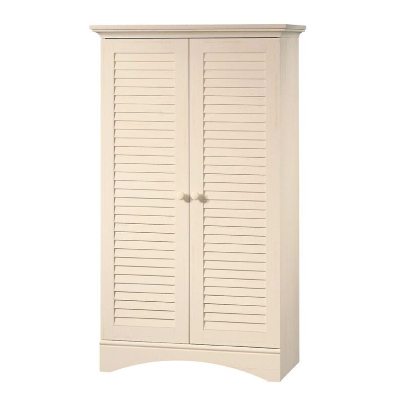 Hivvago Louver 2-Door Storage Cabinet Bed Bath Armoire Wardrobe in Antique White