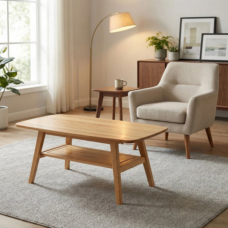 Mid Century Modern Solid Oak Wood Coffee Table image number 1