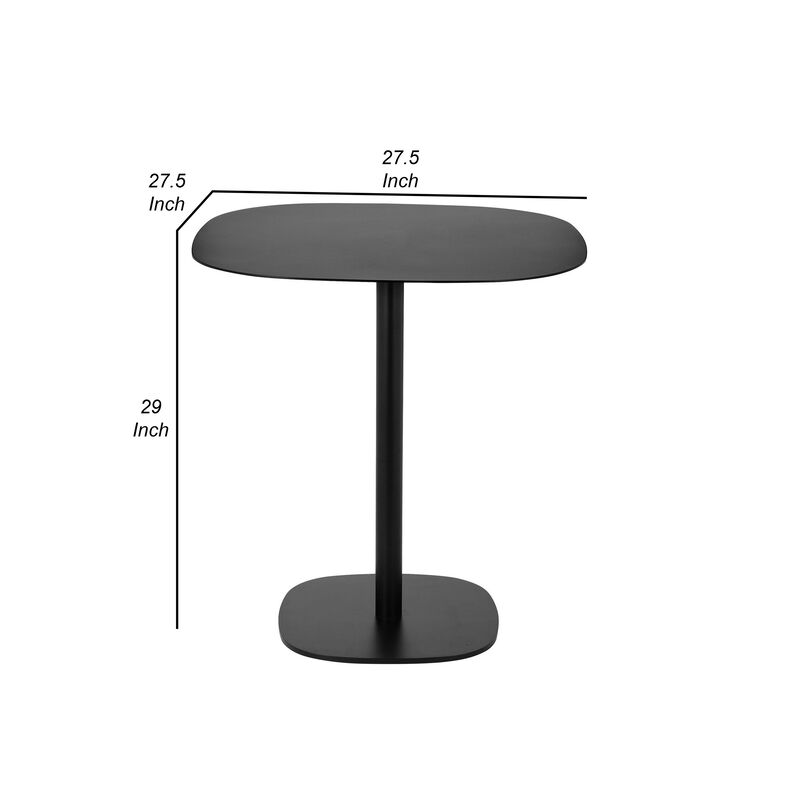 Liki 28 Inch Bistro Dining Table, Round Top and Base, Modern Black Metal