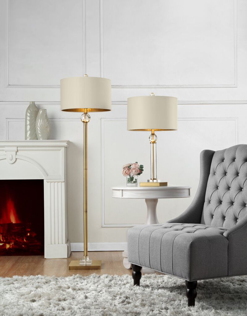 Hivvago 63" Gold Column Floor Lamp With Off White Metal Drum Shade