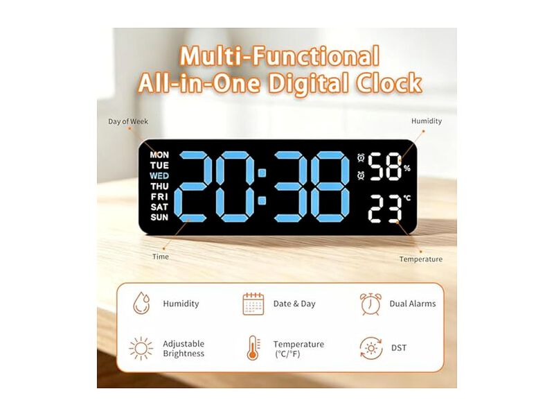 Digital Display LED Alarm Dual Wall Clock Easy Read Green Living Room Decor image number 1