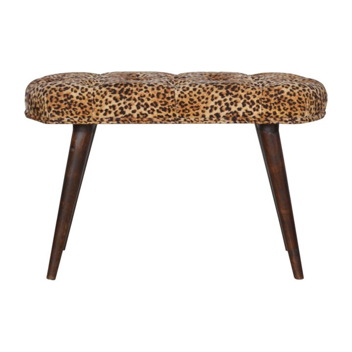 Leopard Upholstery  Print Deep Button Solid Wood  Bench