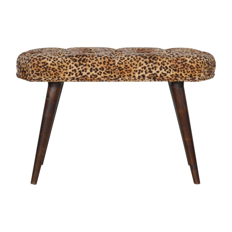 Leopard Upholstery  Print Deep Button Solid Wood  Bench