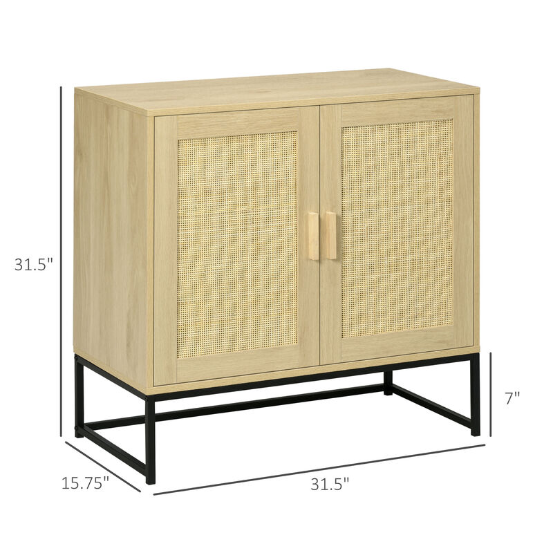 HOMCOM Accent Cabinet, Sideboard Buffet Cabinet with Rattan Doors, Adjustable Shelf and Metal Base, Boho Storage Cabinet for Living Room, Kitchen, Natural