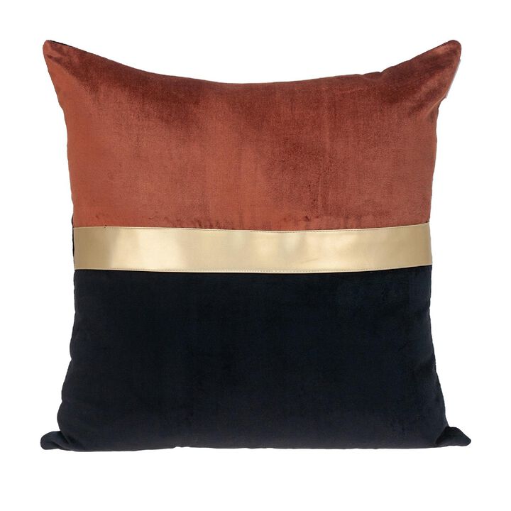 20" Brown and Black Velvet Throw Pillow with Gold Band