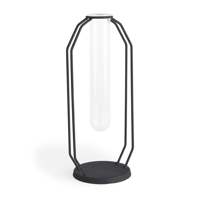 HomeRoots 11" Black And Clear Glass And Metal Table Vase image number 2
