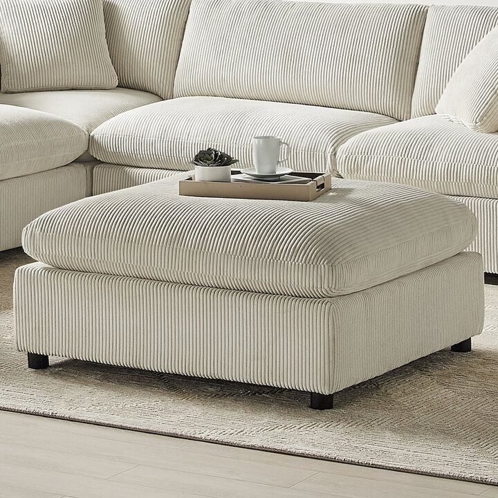 Comfort Pointe Casella Beige Corduroy Ottoman