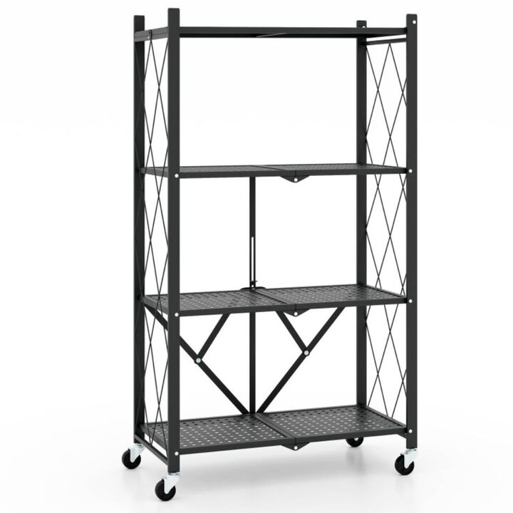 Hivvago 4-Tier Foldable Storage Shelf Collapsible Storage Rack with Lockable Wheels