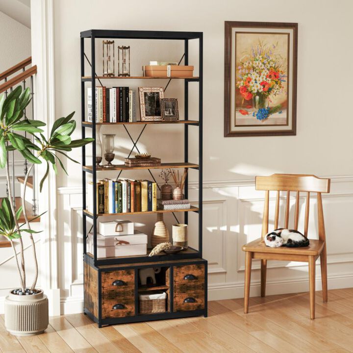 Hivvago 8-tier Bookshelf with 4 Fabric Drawers  and Heavy-duty Metal Frame