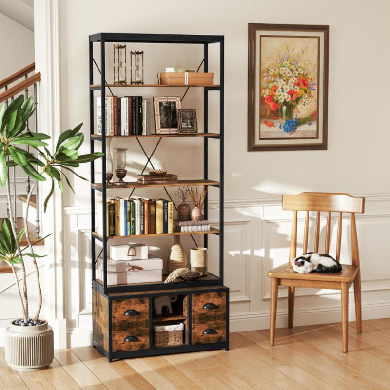 Hivvago 8-tier Bookshelf with 4 Fabric Drawers  and Heavy-duty Metal Frame