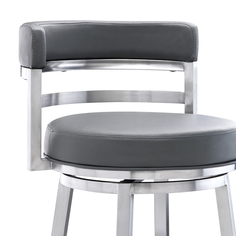 Titana Bar Height Swivel Black Faux Leather and Brushed Stainless Steel Bar Stool