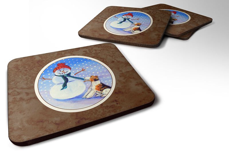 Caroline's Treasures 7156FC Snowman With Fox Terrier Foam Coasters (Set of 4), 3.5, Multicolor image number 0