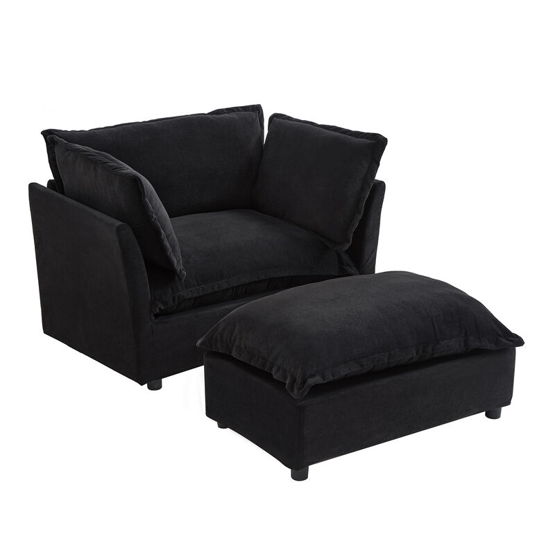 Whisen Chenille Armchair Sofa with Movable Ottoman, Wide Seat, Curved Armrests and Soft Pillows image number 3