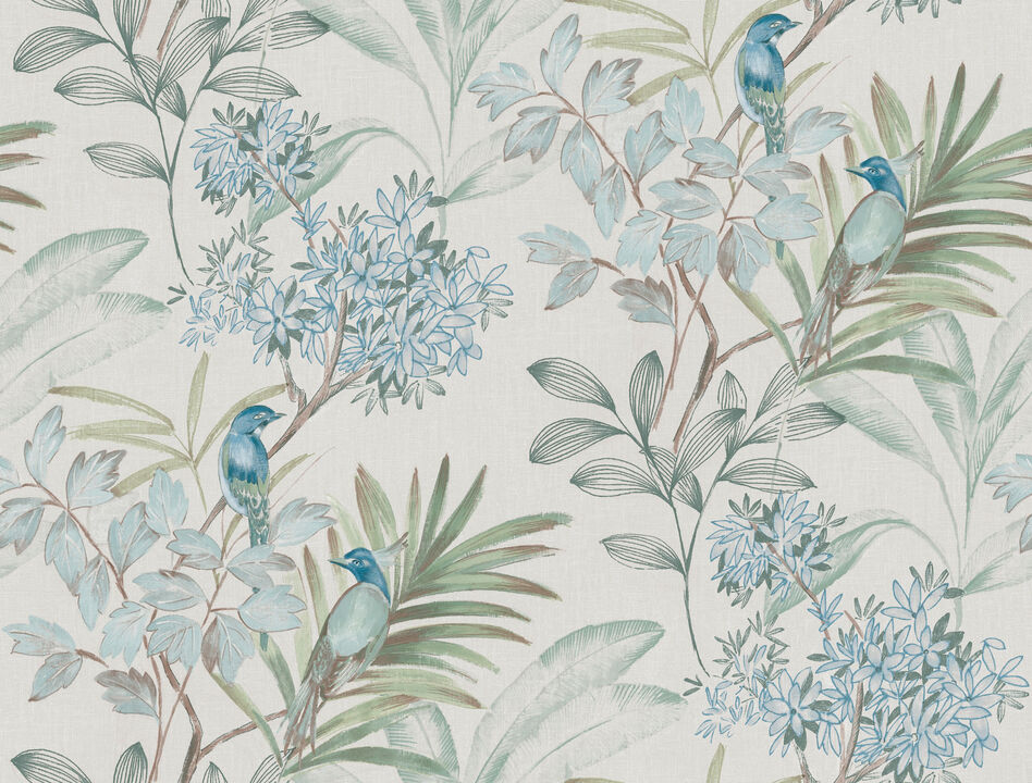 Handpainted Songbird Turquiose Wallpaper