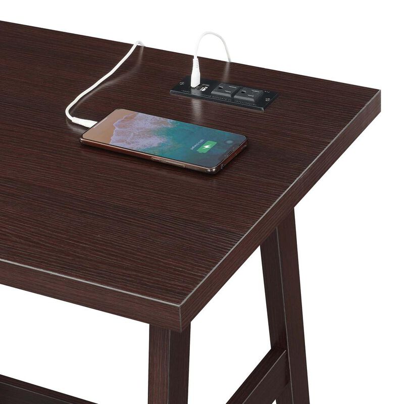 Convenience Concepts Designs2Go Trestle Desk with Charging Station, Espresso