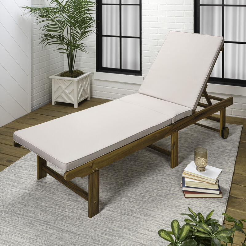 Mallorca Modern Classic Adjustable Acacia Wood Chaise Outdoor Lounge Chair with Cushion & Wheels