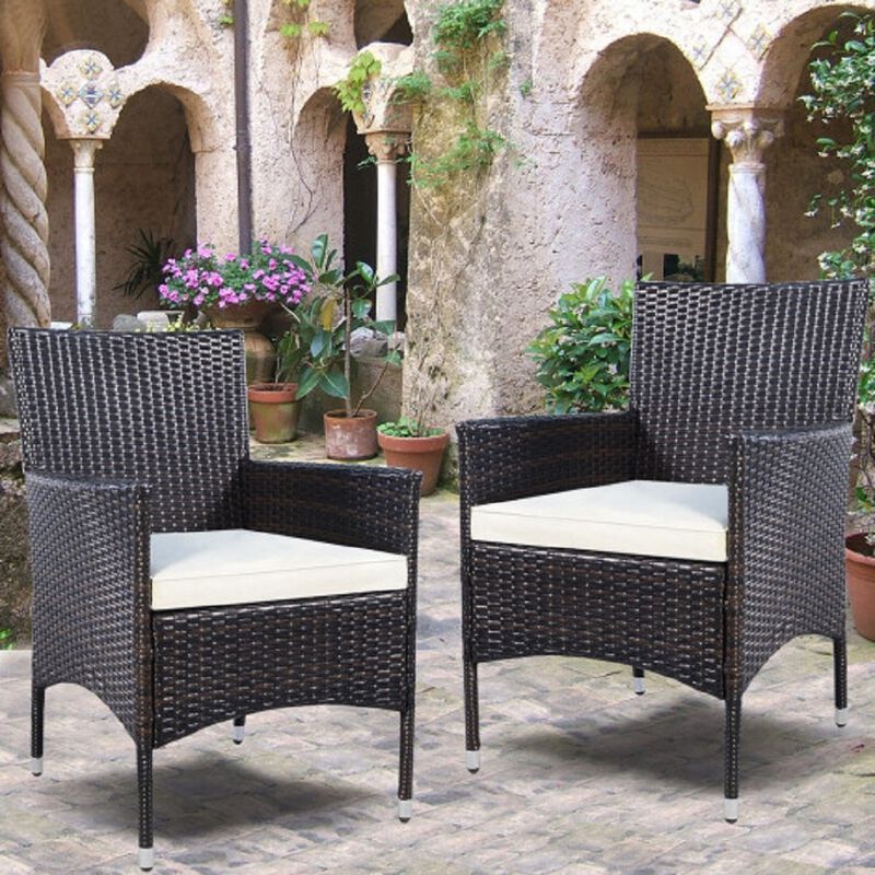 Set of 2 Rattan Patio Cushioned Chairs