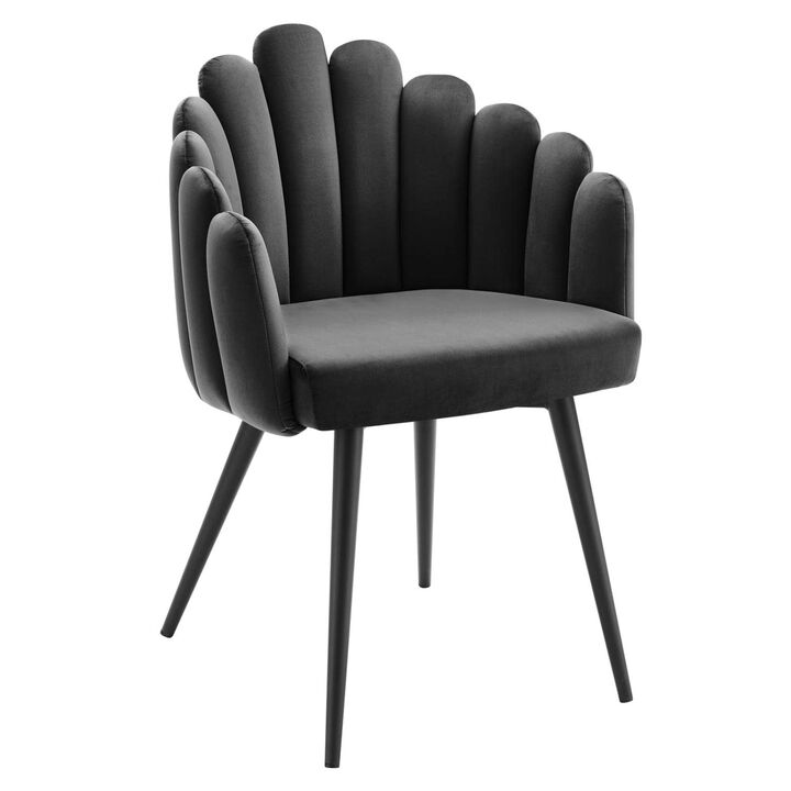 Modway Vanguard Performance Velvet Channel Tufted Dining Chair in Black Charcoal