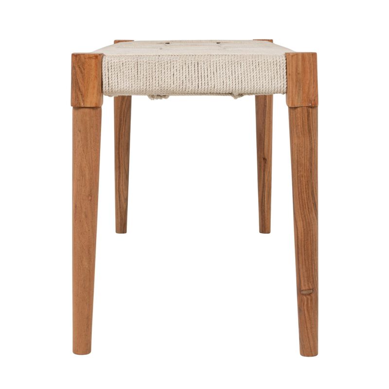 Handwoven Cotton Cord and Acacia Wood Bench with Tapered Legs, Natural image number 4