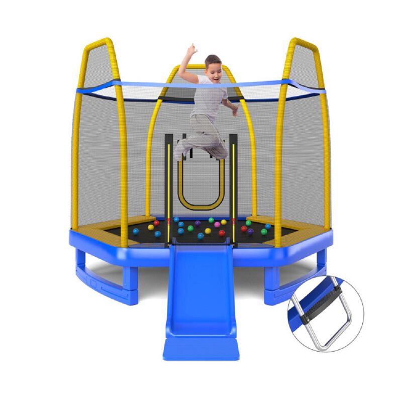 87.6 Inch Kids Trampoline, Indoor Outdoor with Ladder & Slide image number 0