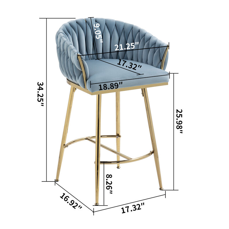 Streamdale Blue Hand-wave Back 26'' Bar Stools, Set of 2 image number 6