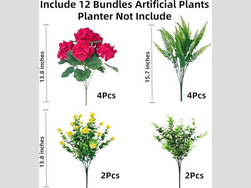 12 Bundle Red Artificial Outdoor Plants UV Resistant Garden Porch Decor image number 2