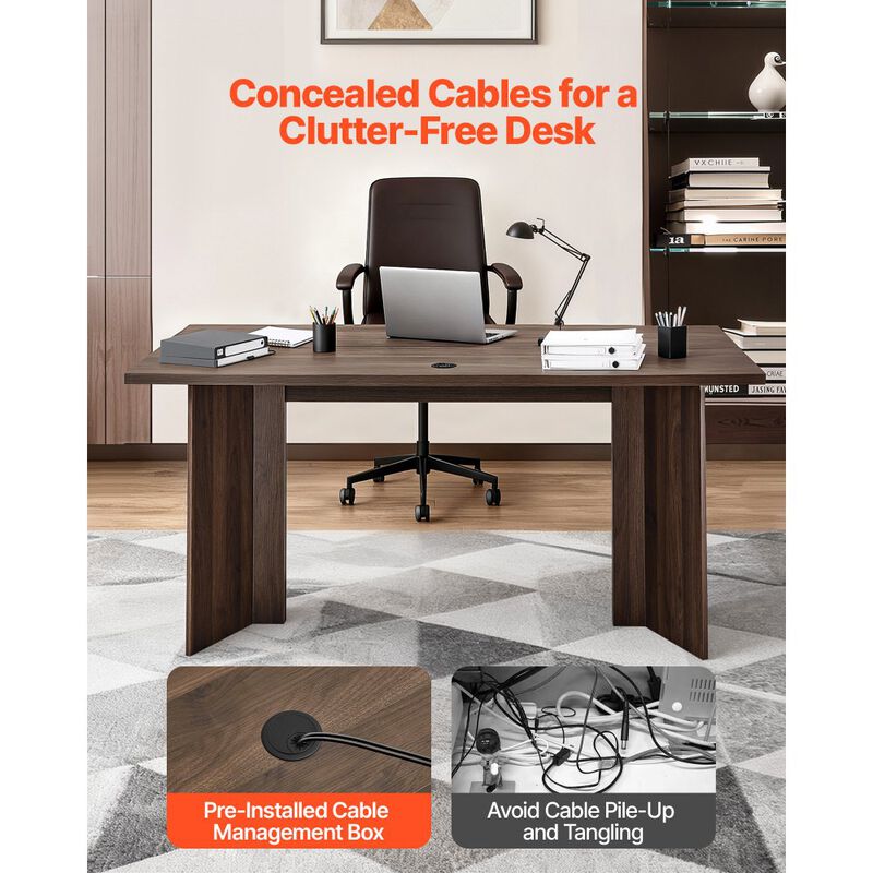 Large 63 Inch Executive Desk with Cable Hole Wooden Office Table image number 9