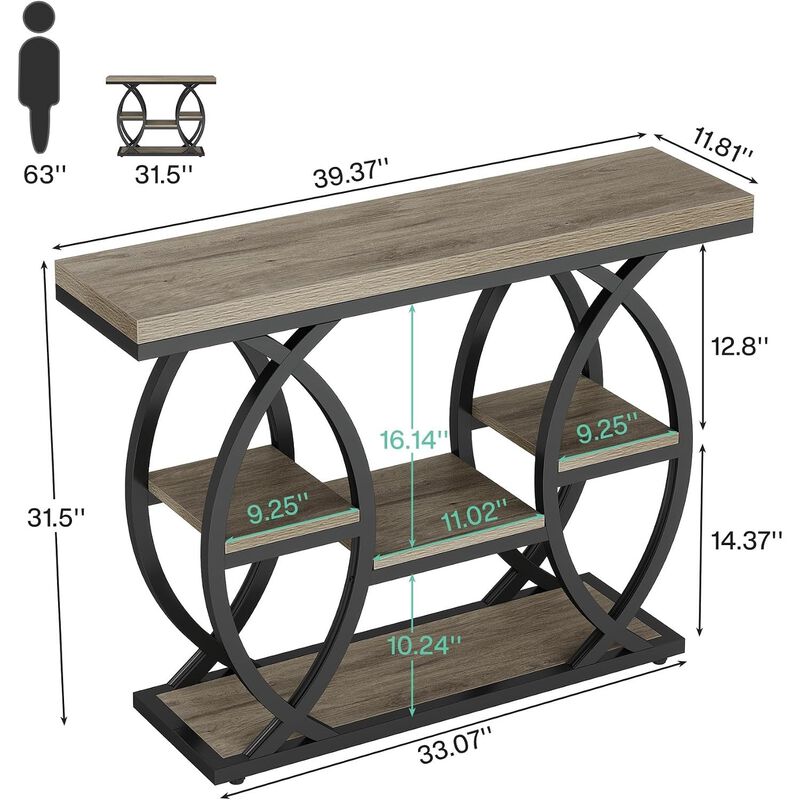 Tribesigns Contemporary 4-Tier Wood Console Table with Storage Shelves image number 4