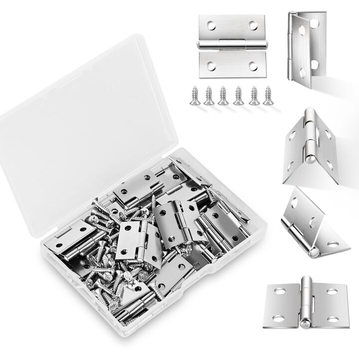 14 Sets Small Hinges with Screws, Stainless Steel Jewelry Box Hinges Silver, 1 in Mini Hinges for Wooden Box, Folding Butt Hinge