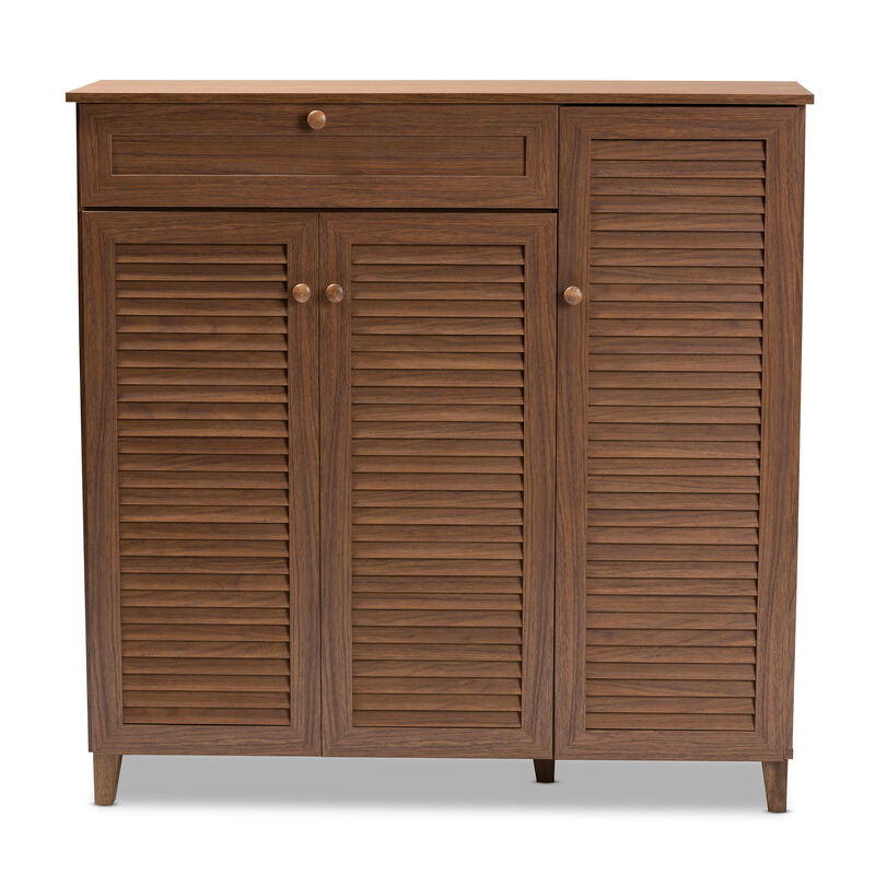 Baxton Studio Coolidge Modern 11 Shelf Wood Shoe Storage Cabinet With Drawer image number 3
