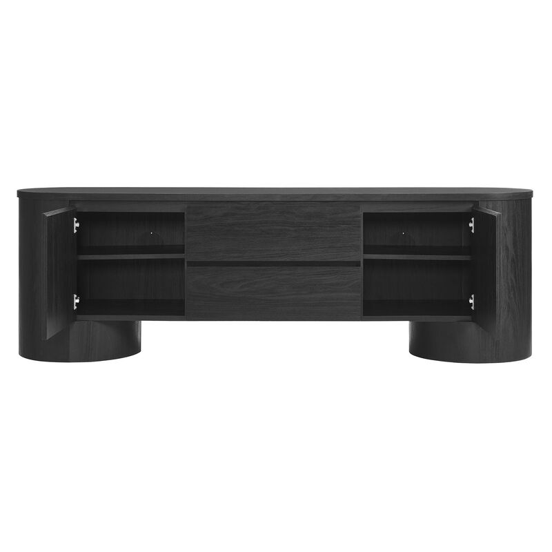 Modway Duval 71 Inch Oval TV Stand in Black &ndash; Low Profile Mid Century Modern Media Cabinet - Living Room Entertainment Center with Storage image number 7
