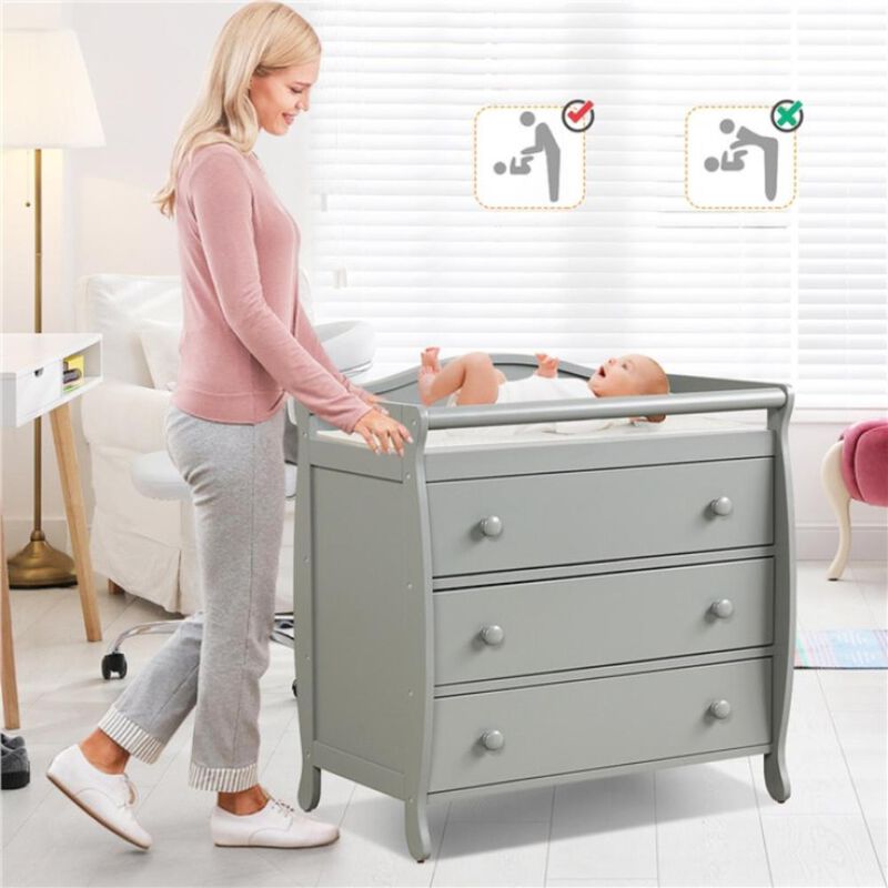 Hivvago Baby Changing Table with 3 Drawers and Safety Belt